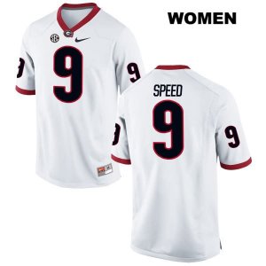 Women's Georgia Bulldogs NCAA #9 Ameer Speed Nike Stitched White Authentic College Football Jersey SBT8354OZ